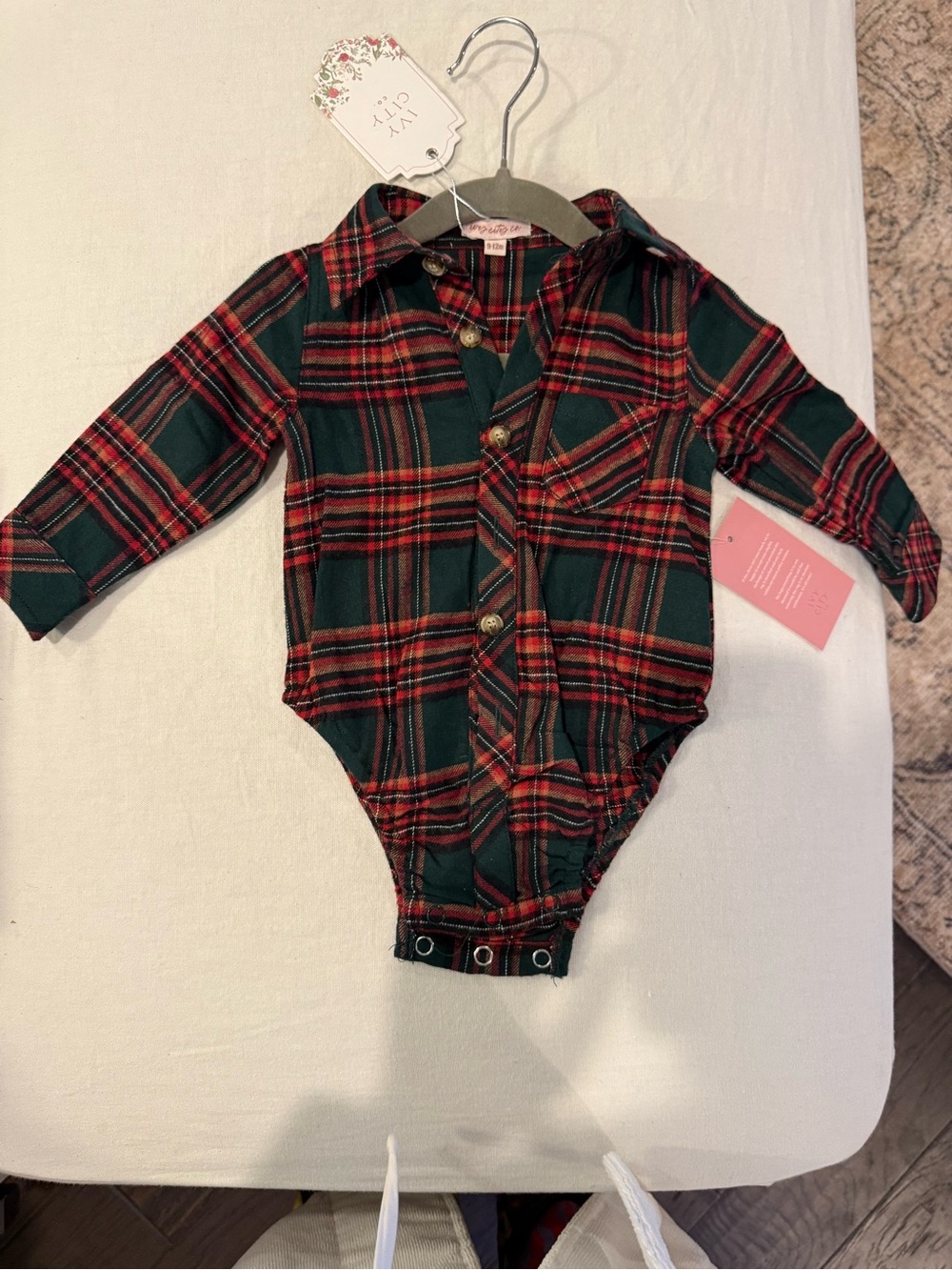 Ivy City Co Red and Green Plaid Long-Sleeve Baby One-Piece